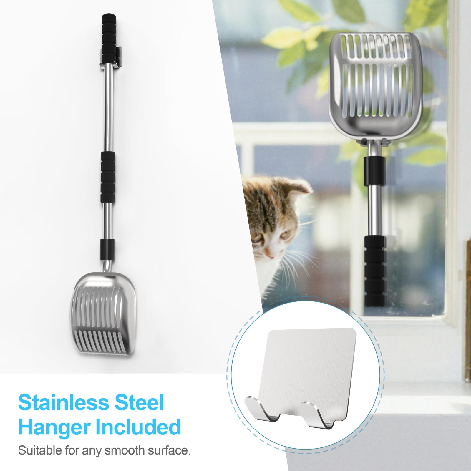 Depets cat litter scoop wall-hanger design keeps tools organized.