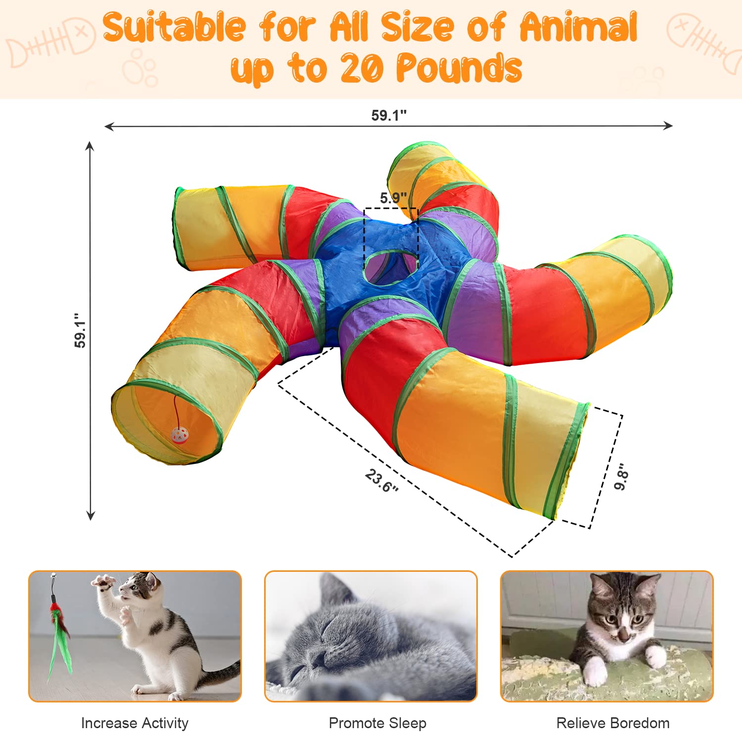 Depets cat tunnel foldable with storage bag for easy transport.