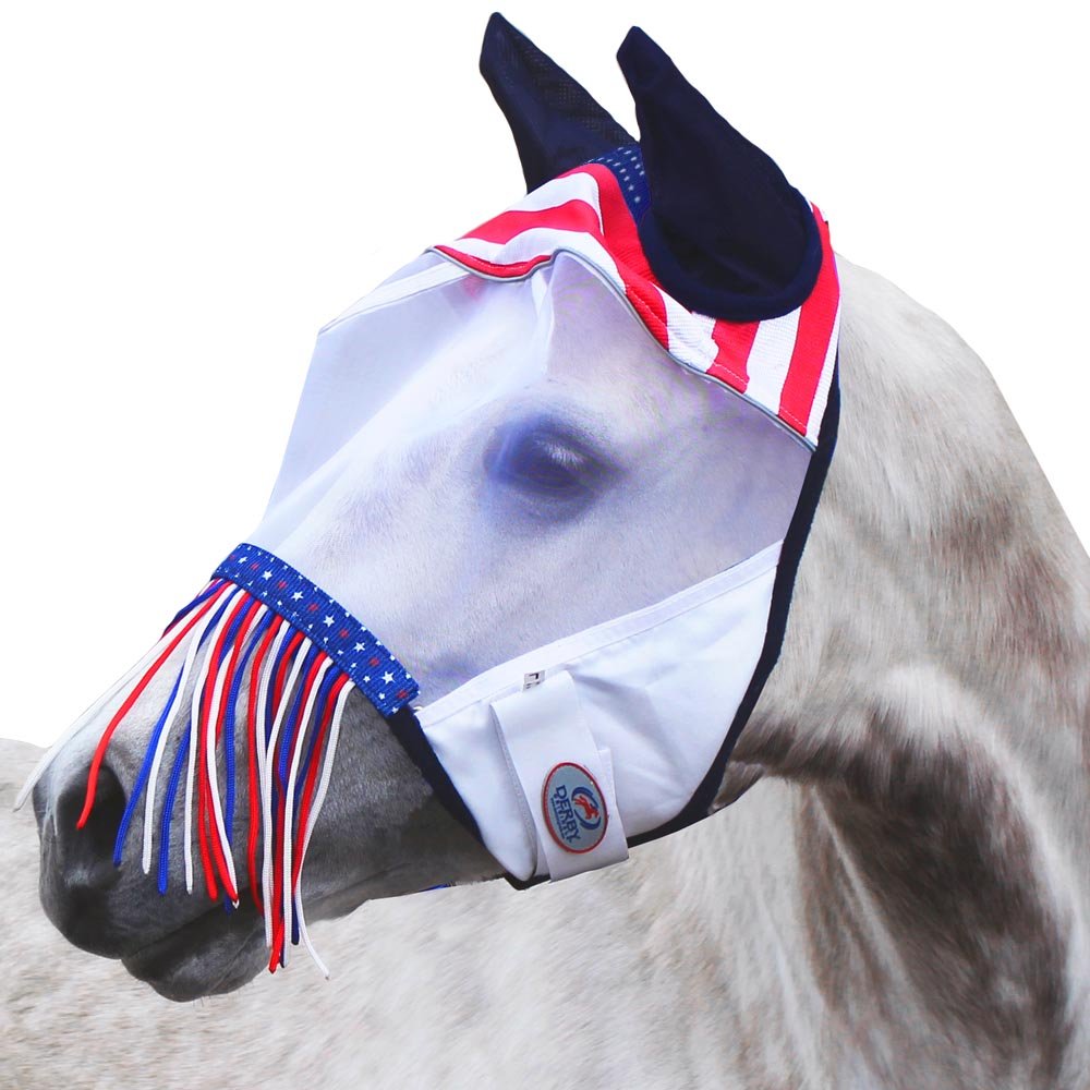 Derby Originals Reflective Safety Fly Mask front view shields eyes from insects and boosts visibility