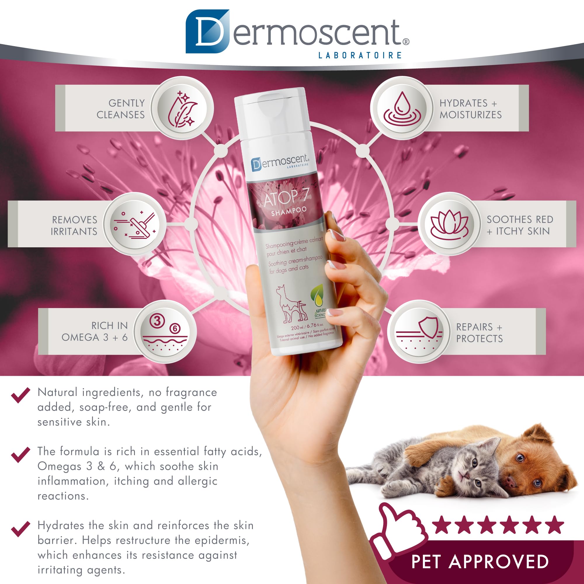 Dermoscent ATOP 7 Shampoo on a dog during bath for a cleaner, comfortable coat