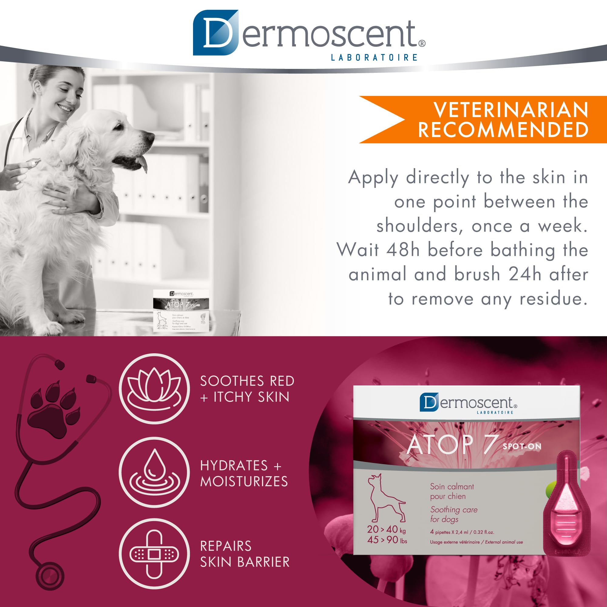 Dermoscent ATOP 7 spot-on dog-relaxed-after-application conveys soothing results.