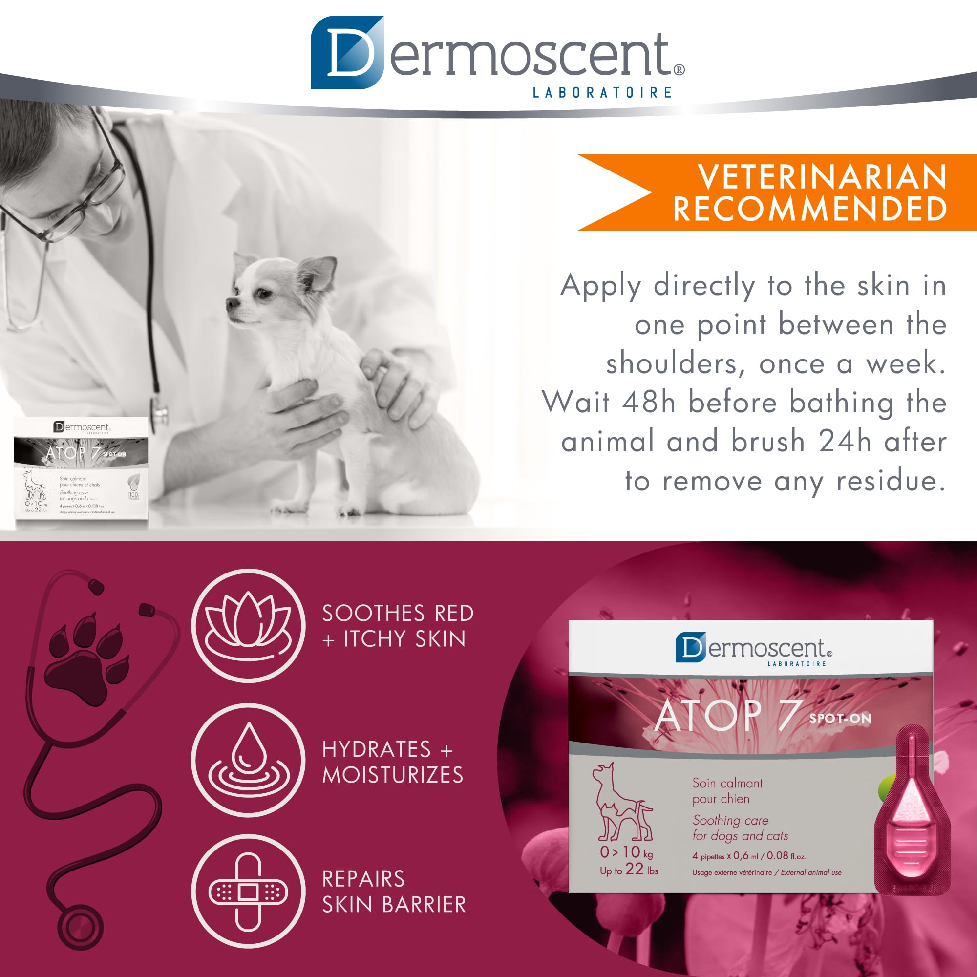 Dermoscent ATOP 7 spot-on helps soothe dry itchy skin for pets