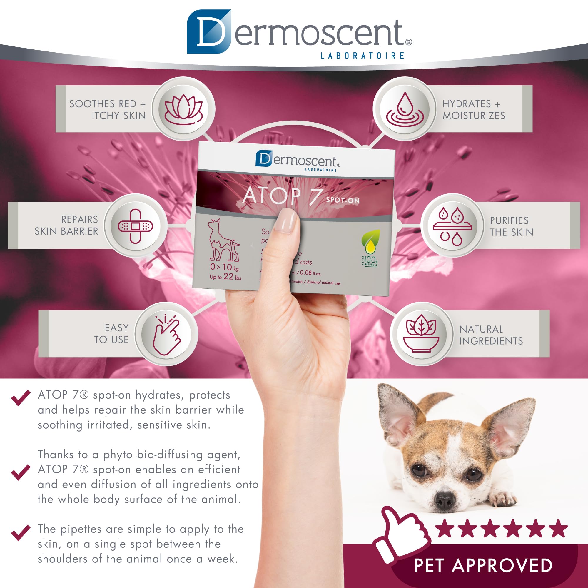 Dermoscent ATOP 7 spot-on wheat seed oils and phytoceramides close-up