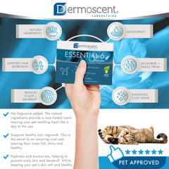 Dermoscent Essential 6 odor-control image highlights lasting deodorizing effect
