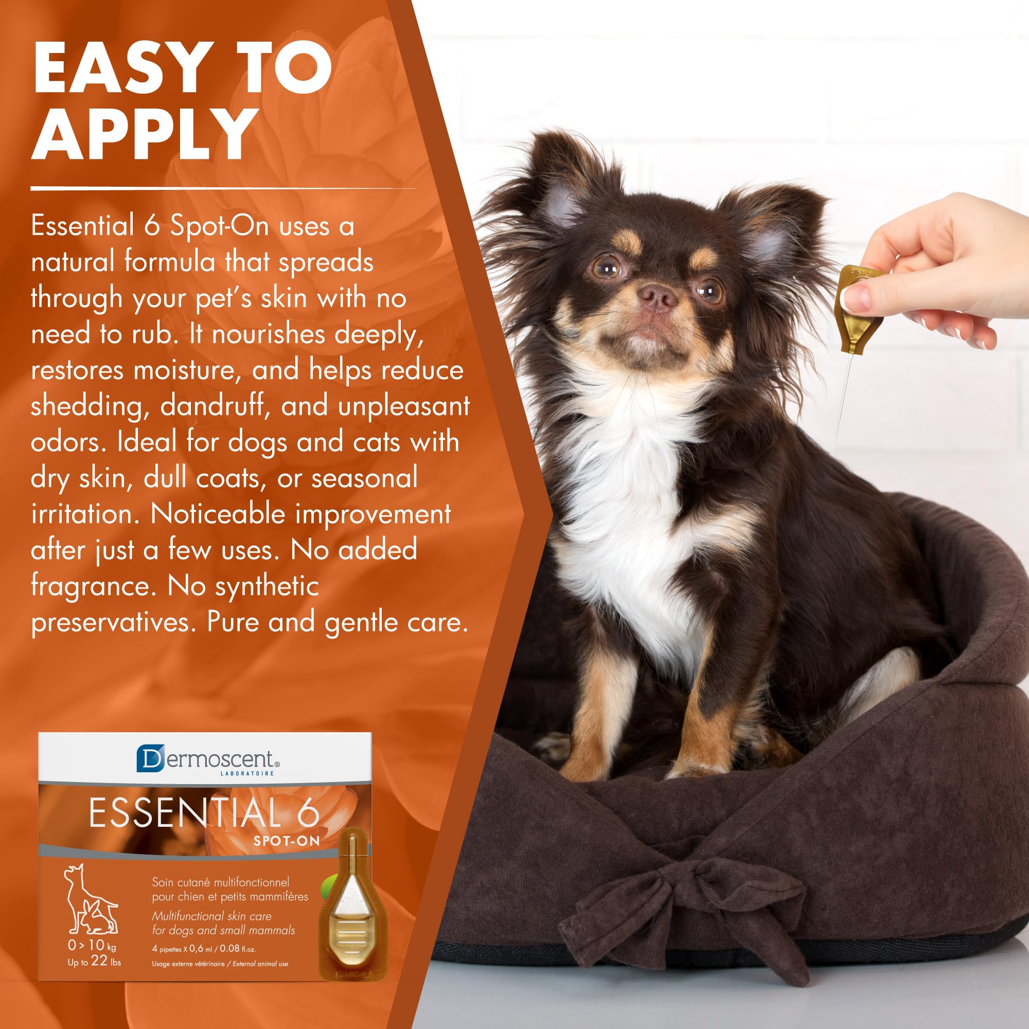 Dermoscent Essential 6 spot-on coat close-up shows shine and healthy fur.