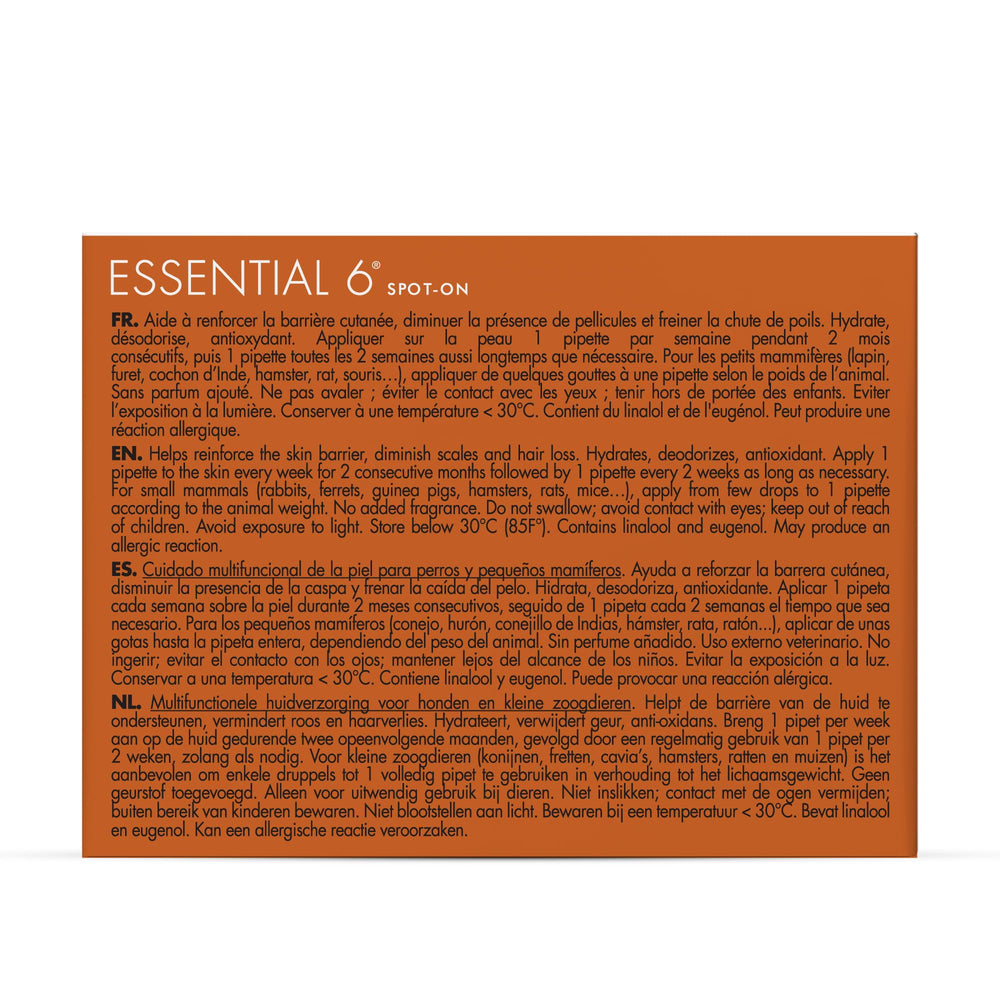Dermoscent Essential 6 spot-on packaging with 4 pipettes ready for use.