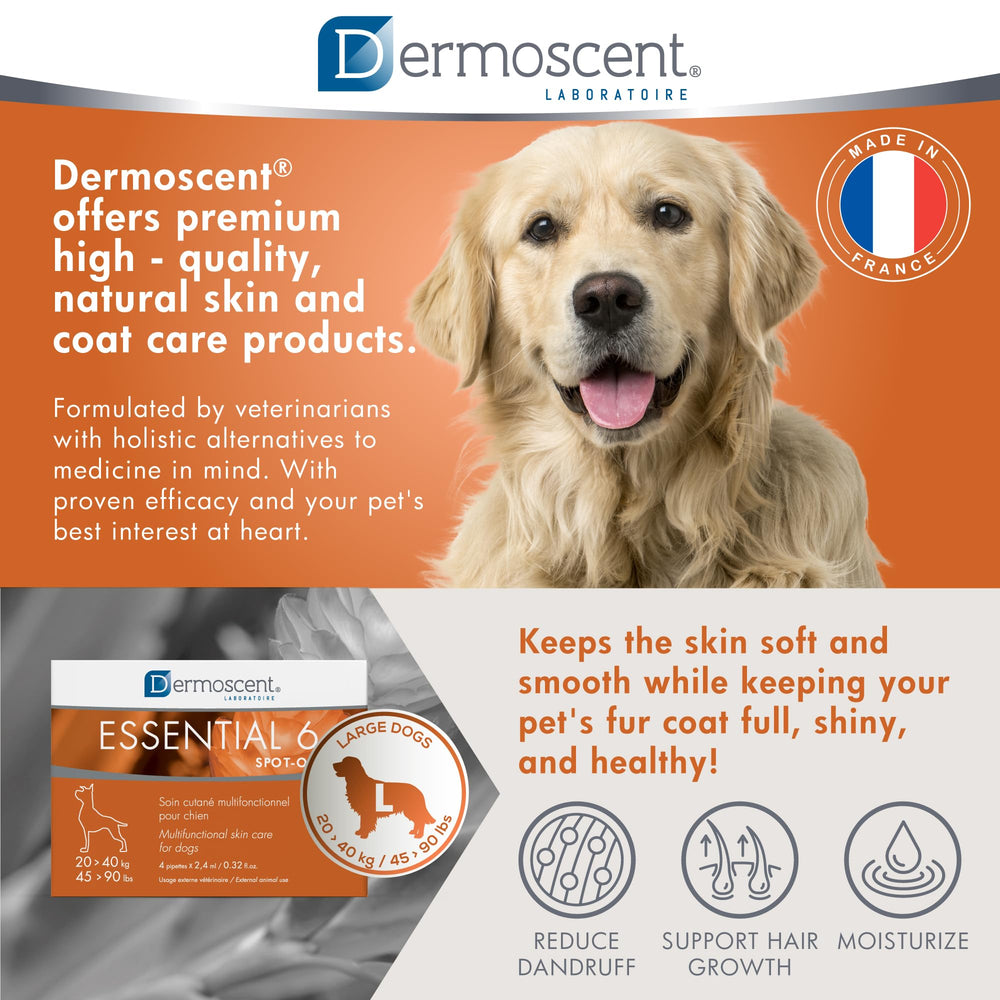Vitamin E enriched Dermoscent Essential 6 nourishes the coat.