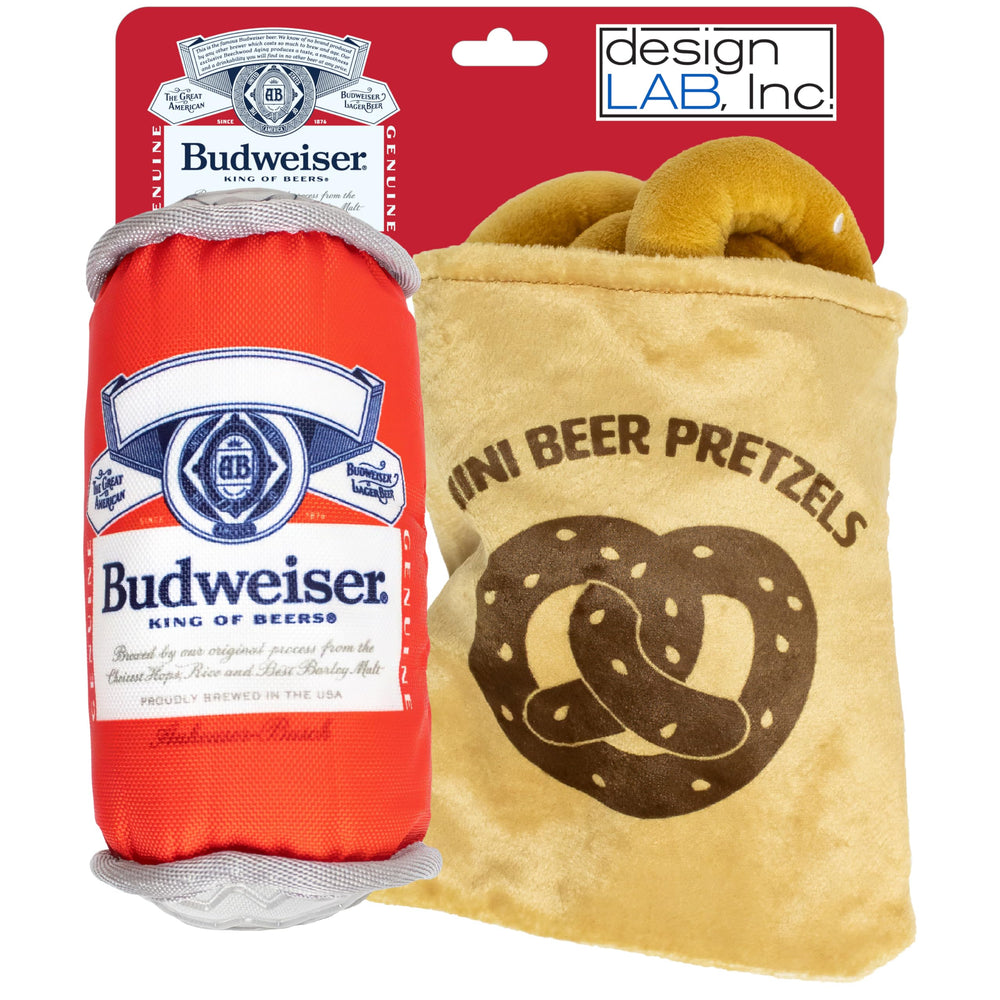 Design Lab Budweiser beer can toy ideal for fetch and chew sessions.