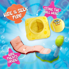 design LAB, Inc. SpongeBob-ball-bounce-fetch image demonstrates bounce-friendly, engaging exercise for dogs.