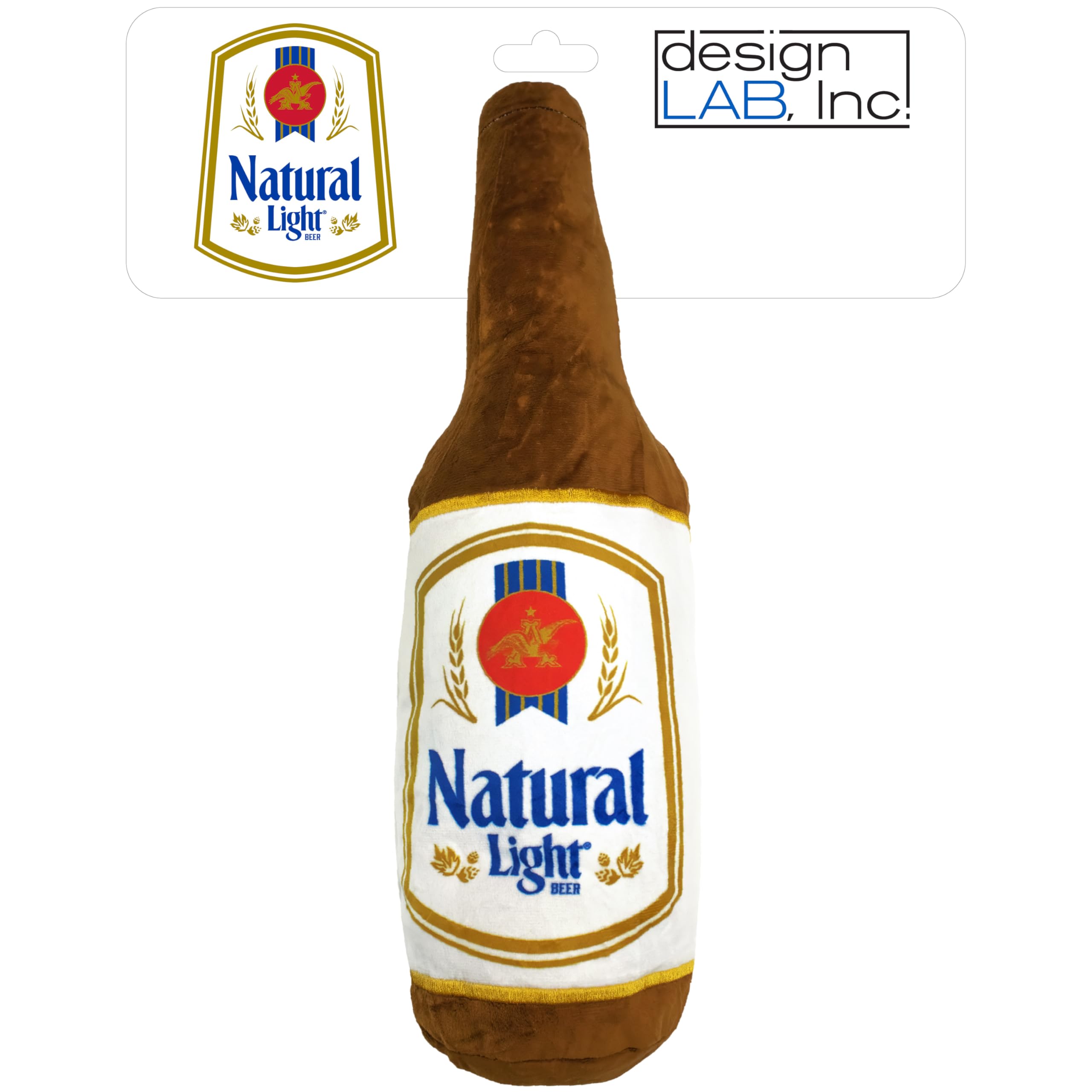 design LAB, Inc. Natural Light beer dog toy bottle pose for playful fetch