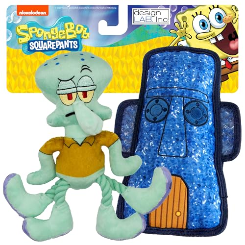 design LAB Inc SpongeBob Squidward 2-pack toy: plush squeak for interactive dog play