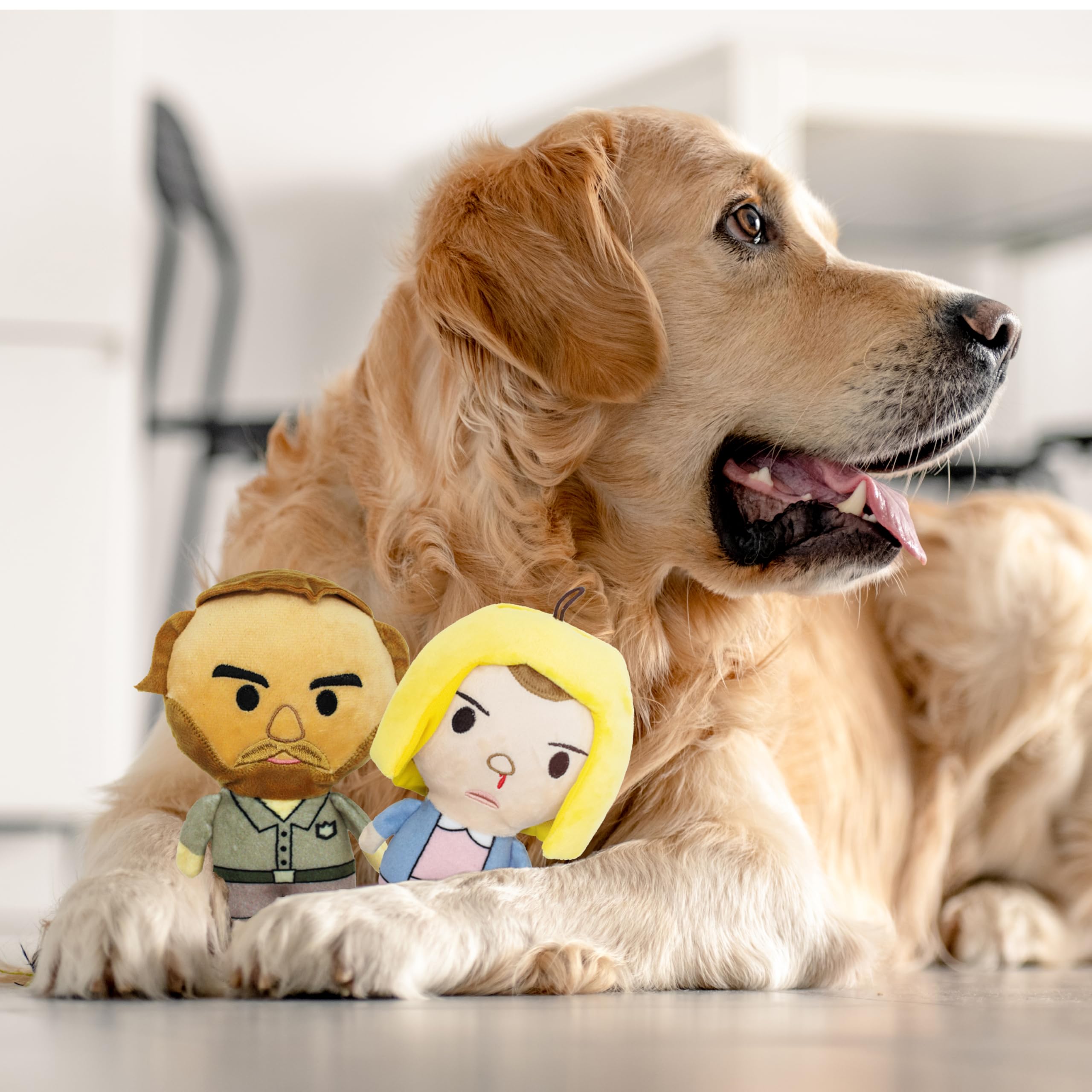 design LAB Stranger Things 2-pack dog toy set for interactive fetch and cuddle.