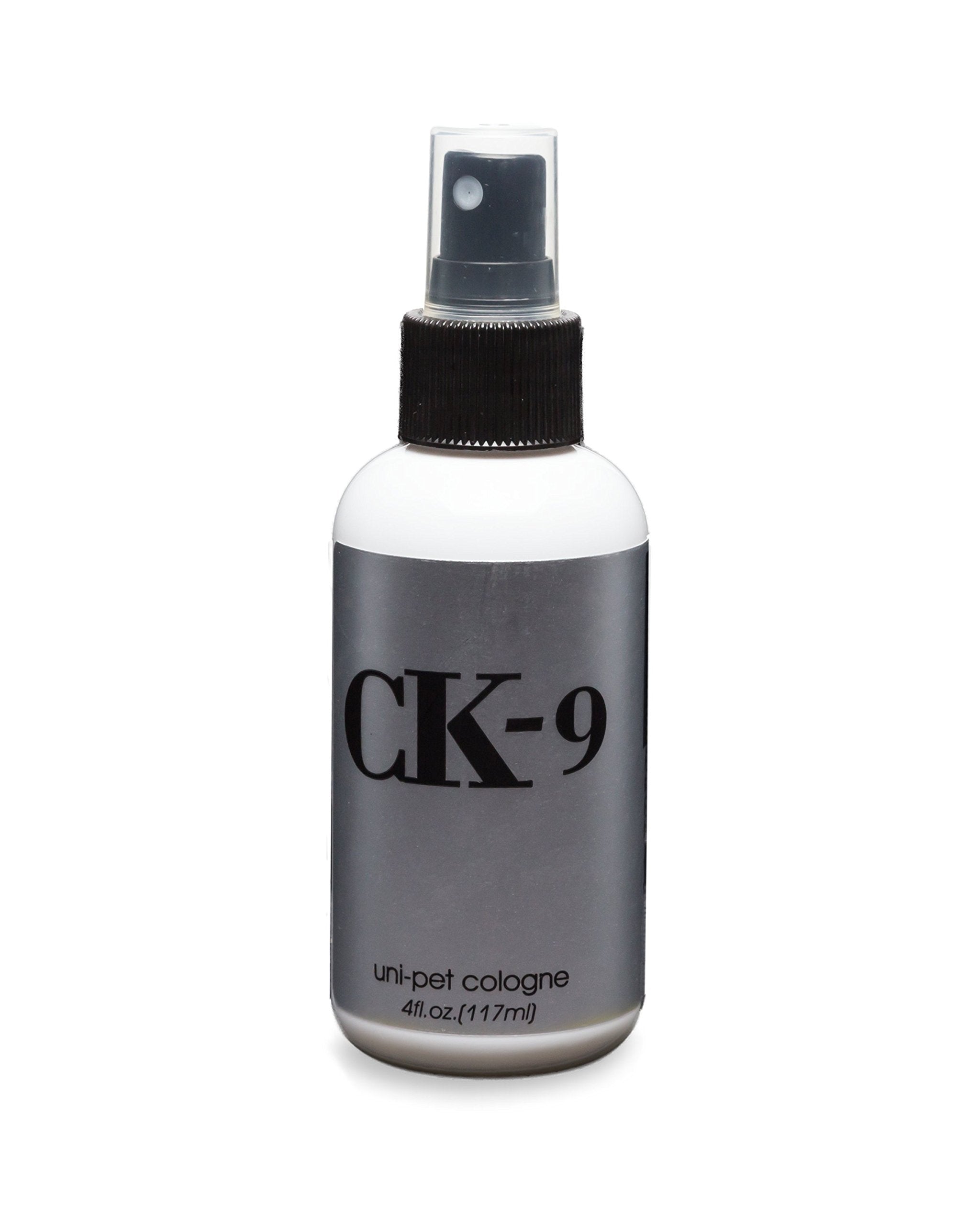 Designer Doggie CK-9 cologne bottle, long-lasting scent for fresh-smelling dogs between baths.