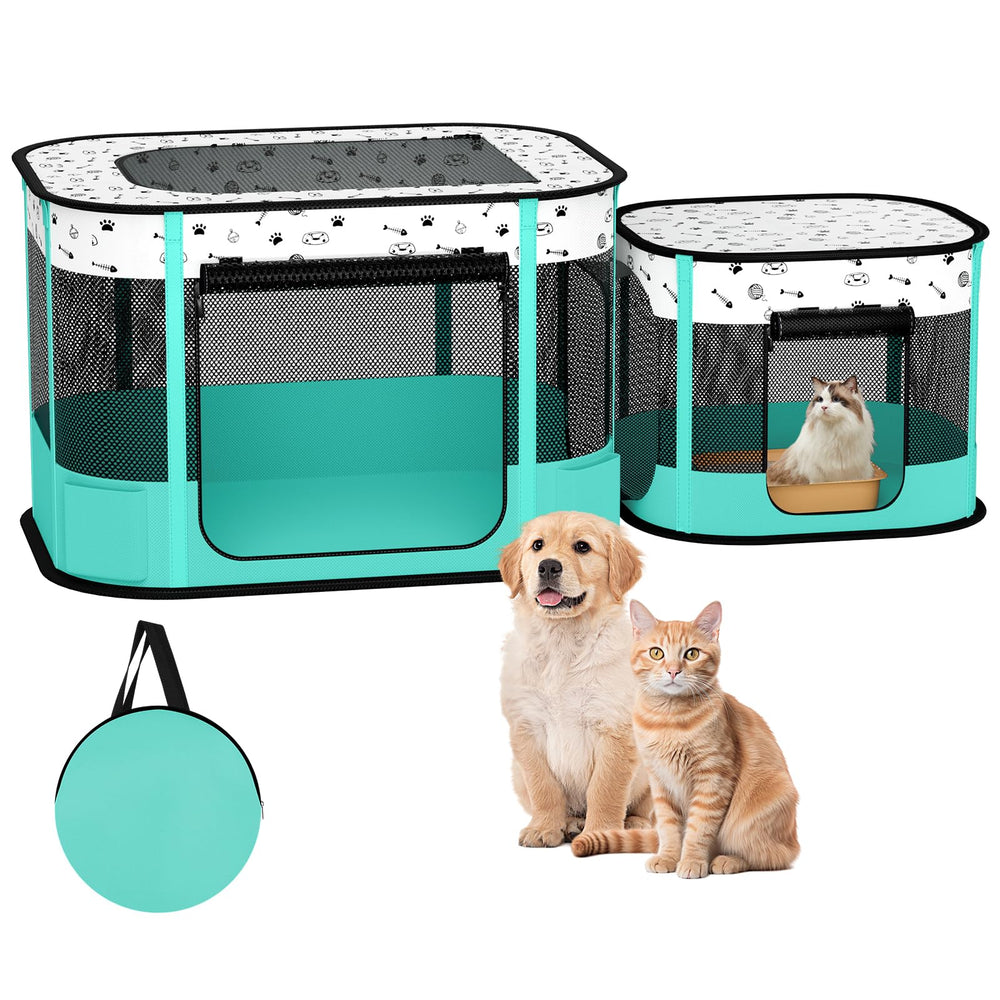 DESELL portable cat playpen shows 8-rod stability for sturdy indoor-outdoor use