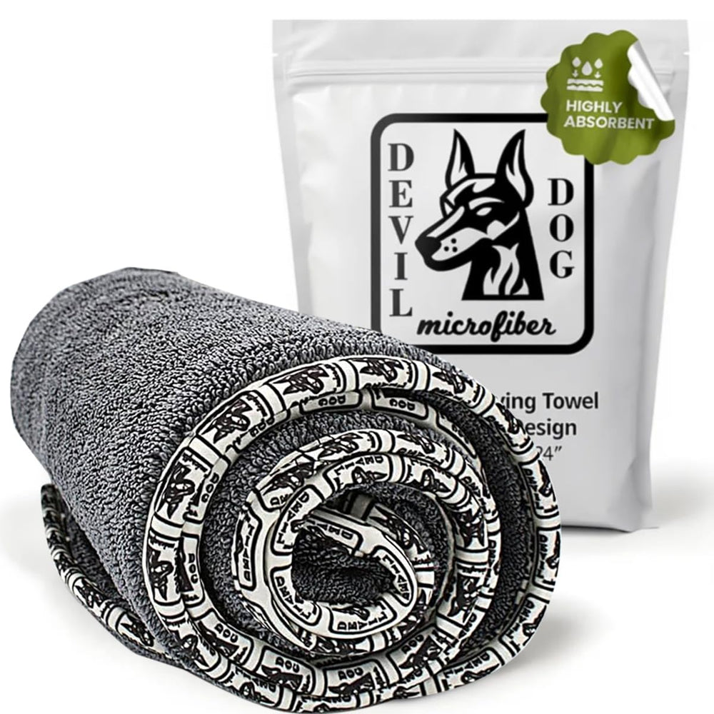 Devil Dog Microfiber small towel, 16x24, ultra-absorbent for fast dog drying.