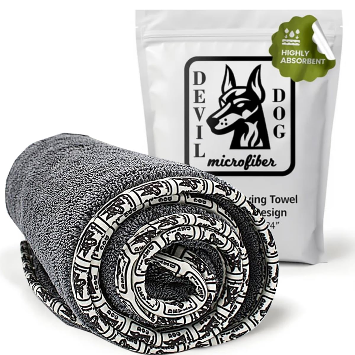 Devil Dog Microfiber small towel, 16x24, ultra-absorbent for fast dog drying.