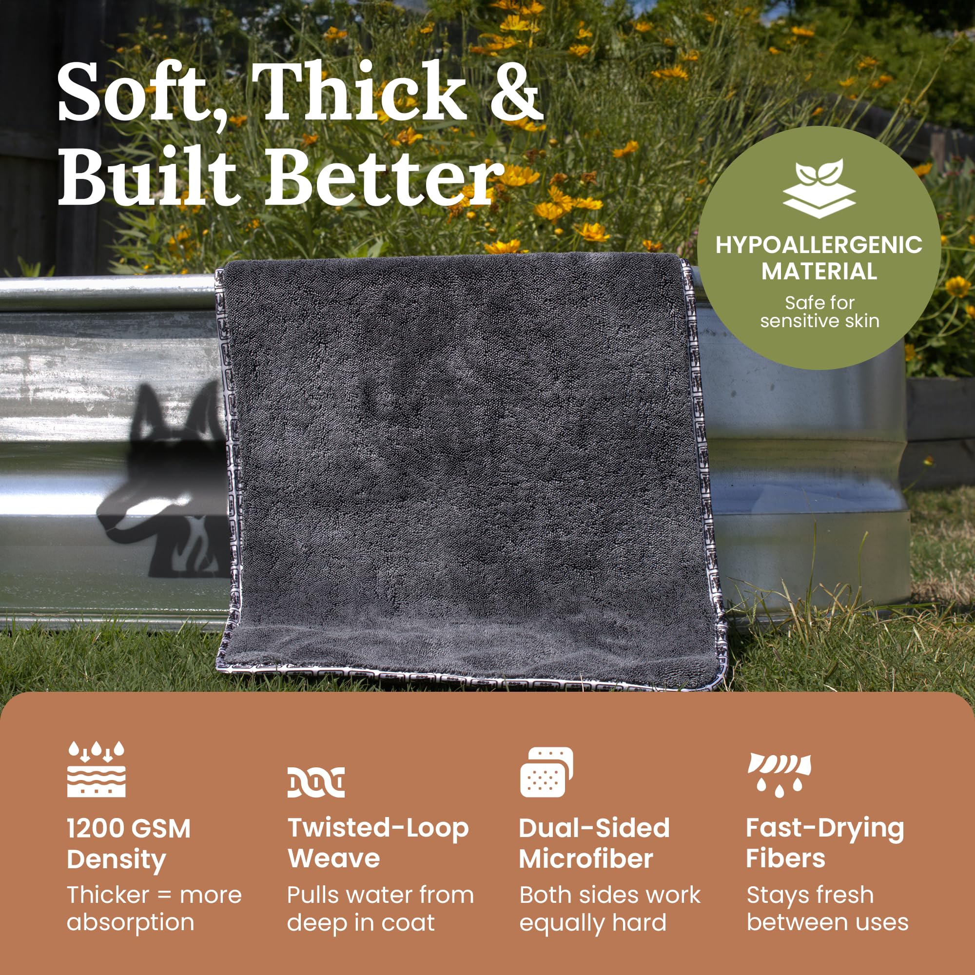 Devil Dog Microfiber towel doubles as crate liner and car-seat cover.