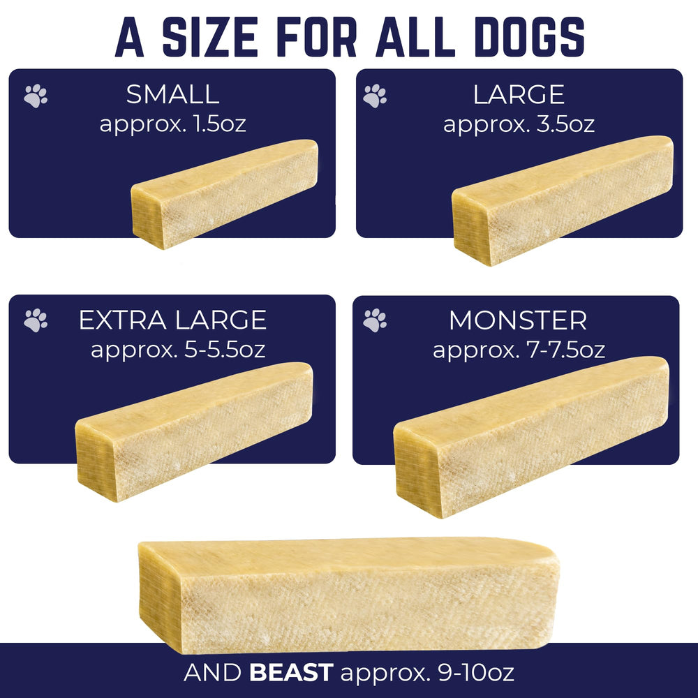 Devil Dog Pet Co large-size chews close-up shows 5-6 inch chew size