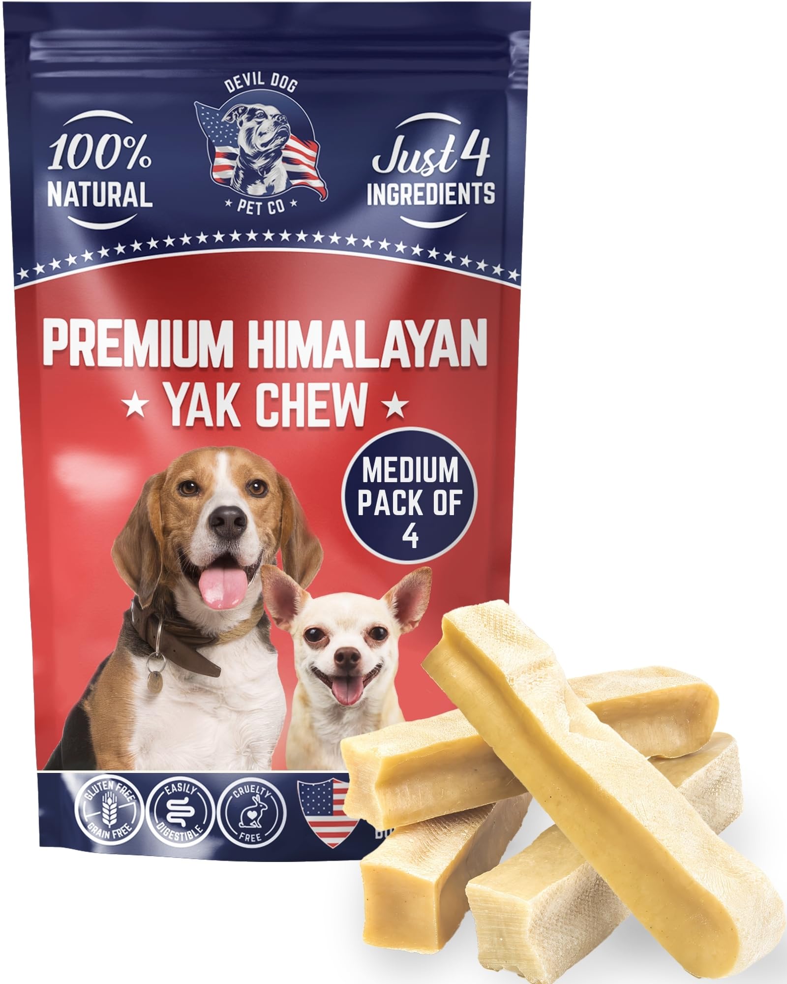 Devil Dog Pet Co Himalayan Yak Cheese chews pack-front view for long-lasting chew.