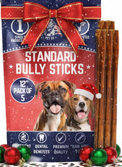 Devil Dog Pet Co. Bully Sticks 12-inch five-pack for long-lasting dog chews.