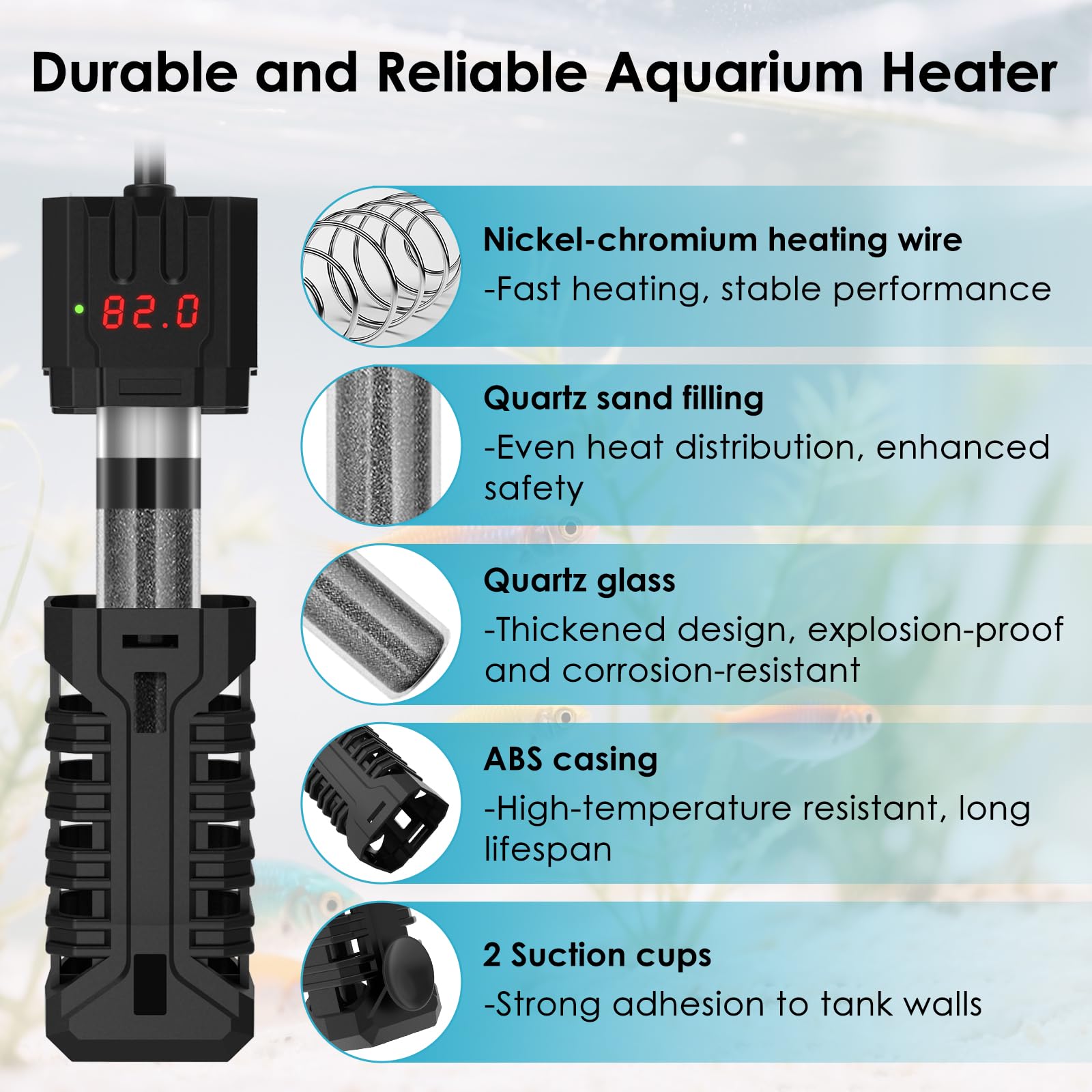 Devopet compact 5-10 gallon tank heater ideal for small aquariums like betta tanks.