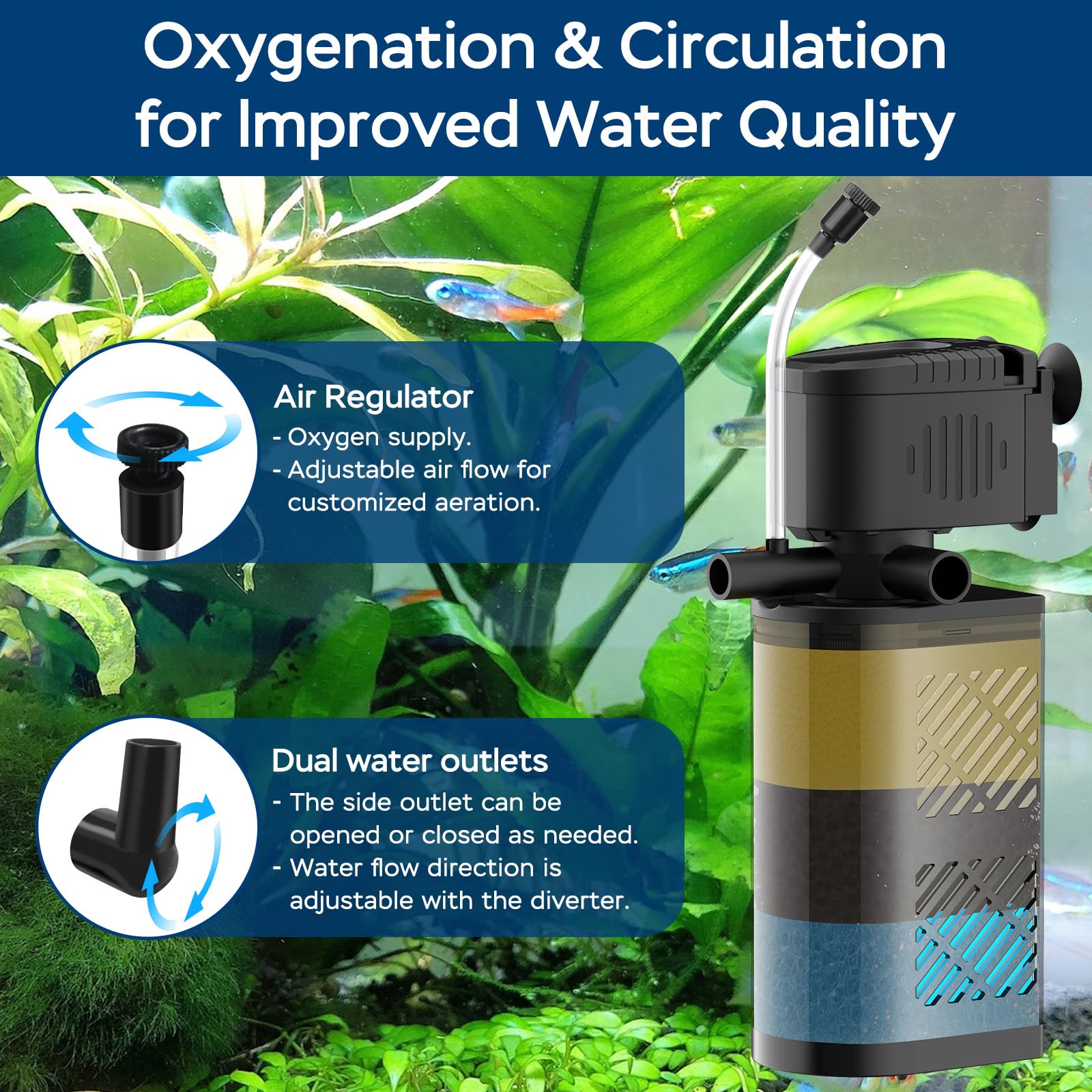 Devopet aeration bubble size adjust helps tailor oxygenation for your tank.