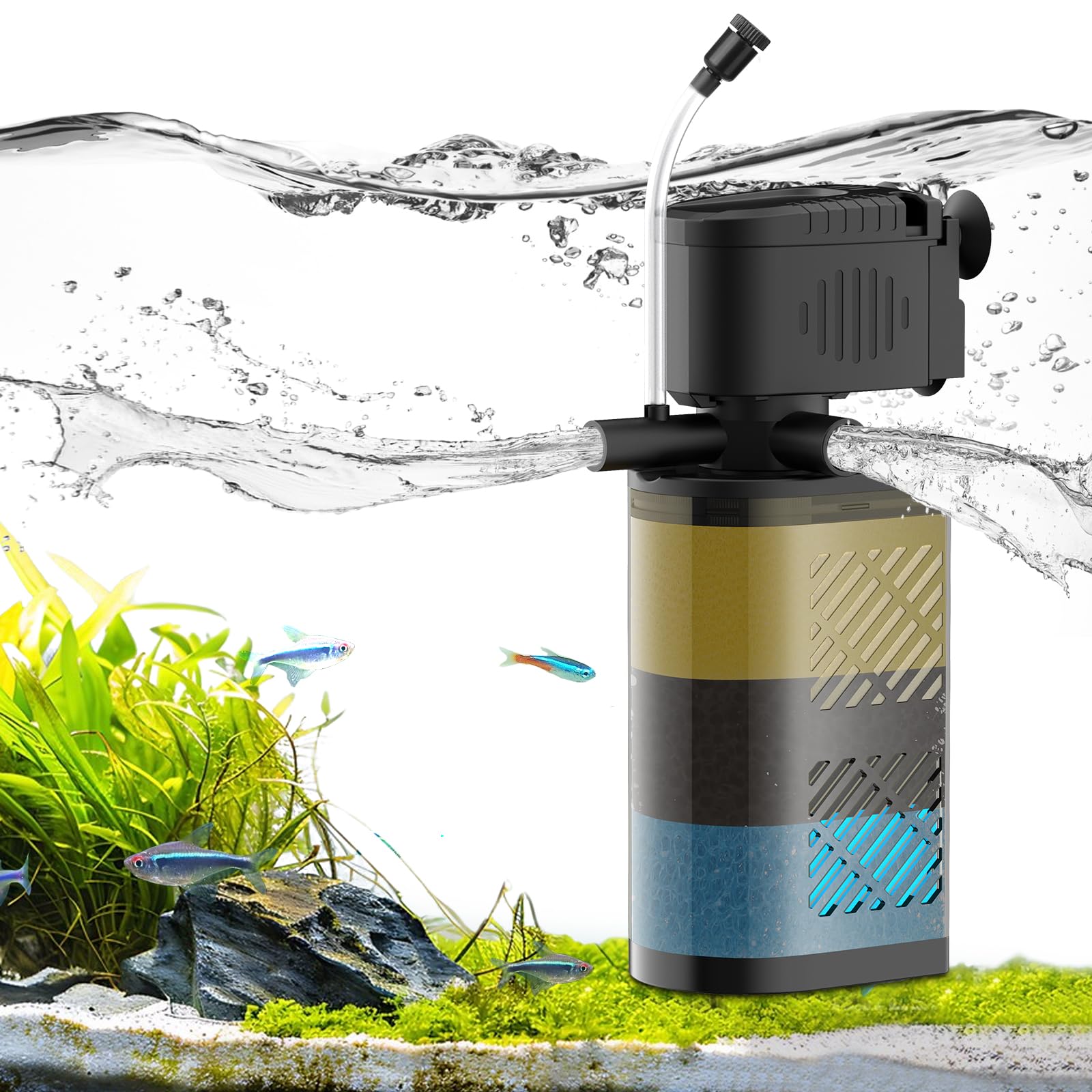 Devopet aquarium filter dual outlet setup improves circulation for clearer water.