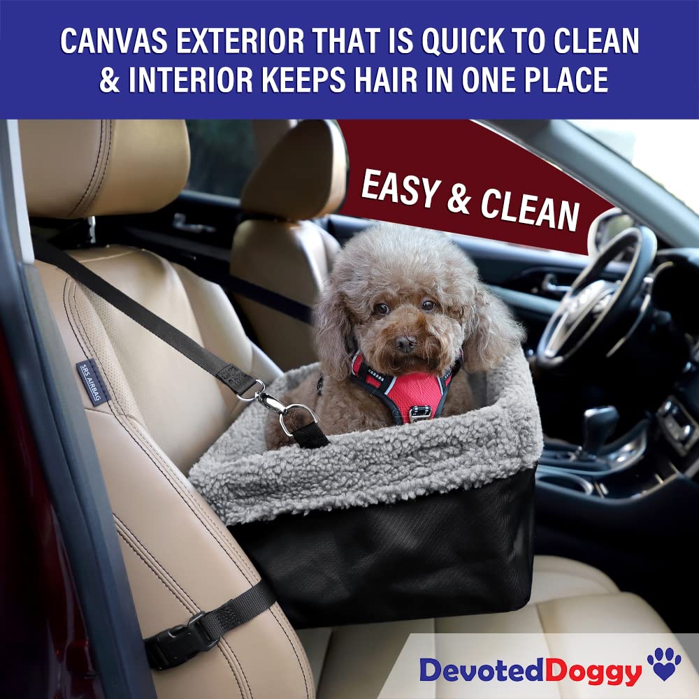 Devoted Doggy Deluxe adjustable straps secure the seat in most cars.