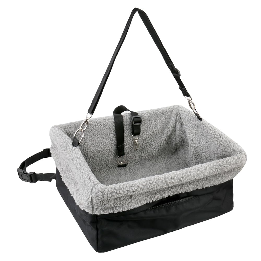Devoted Doggy Deluxe car seat front view with secure straps for stable travel.