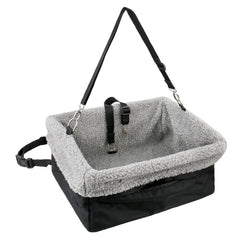 Devoted Doggy Deluxe car seat front view with secure straps for stable travel.