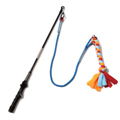 Dewonch Flirt Pole 35in blue in-use boosts exercise through chase and tug sessions.