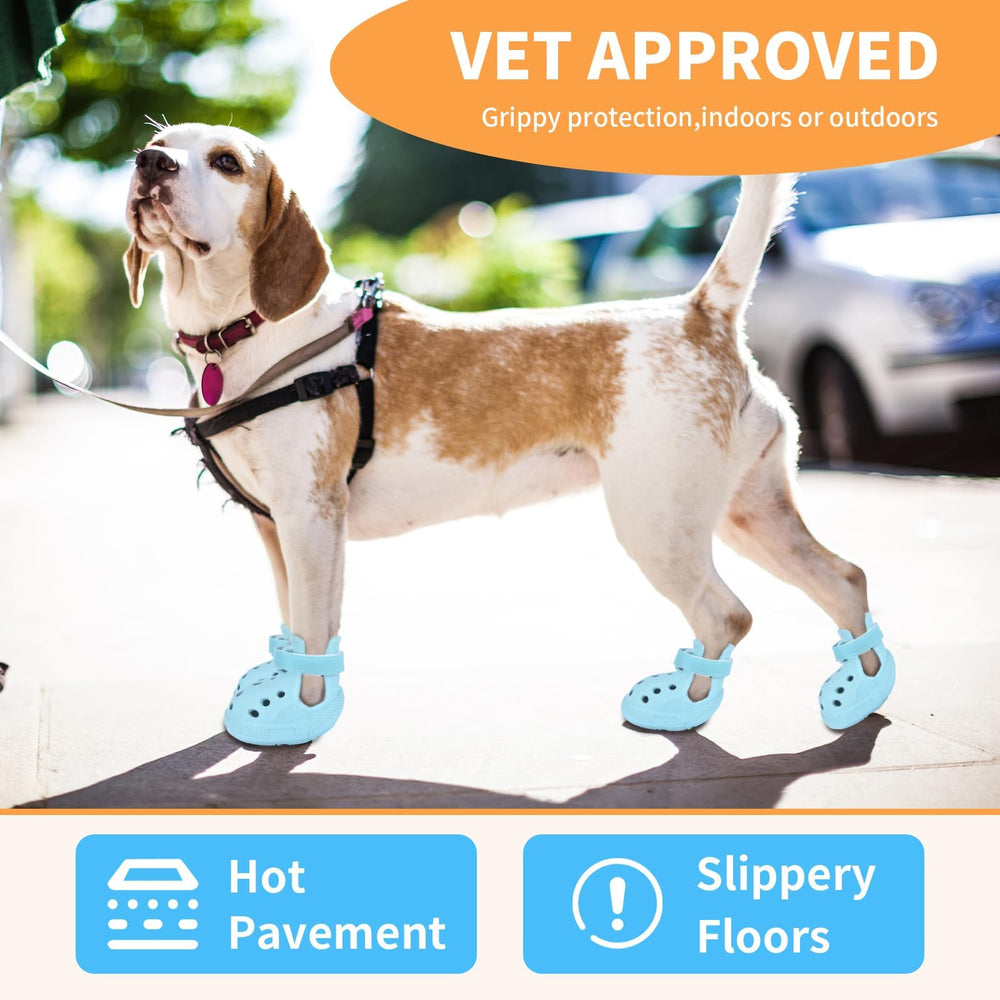 DEWVIE dog shoes blue sole-traction provide anti-slip grip on slick surfaces.