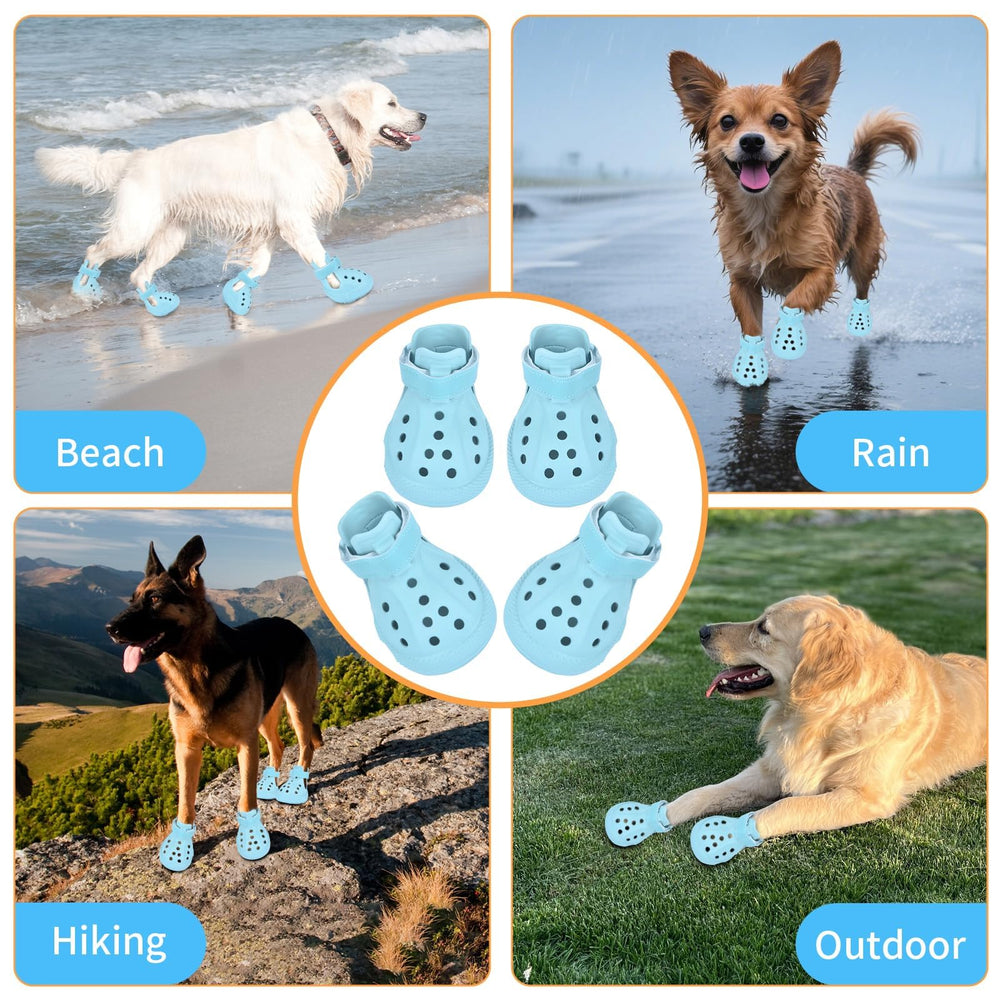 DEWVIE dog shoes blue beach-rain-friendly protect paws during seaside or rainy days.
