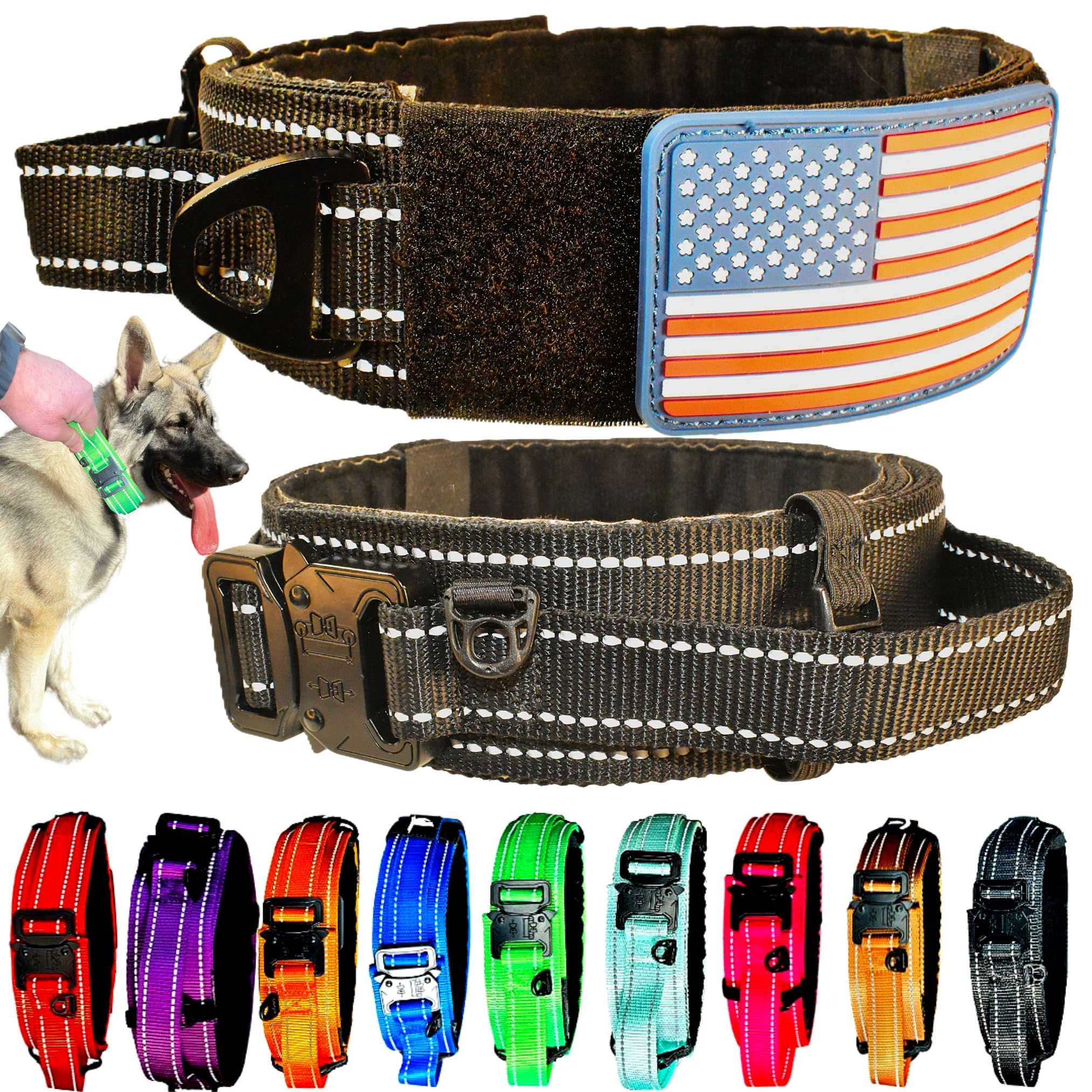 DEZIZEUSK9 2-inch wide tactical collar with handle for confident control during walks.