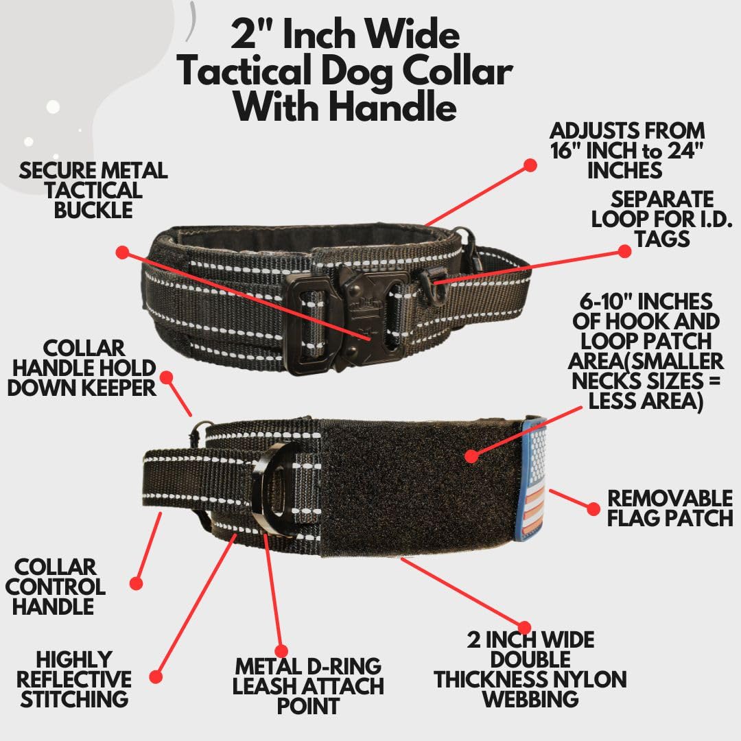 DEZIZEUSK9 adjustable neck size 16 to 25 inches for medium to XL dogs.
