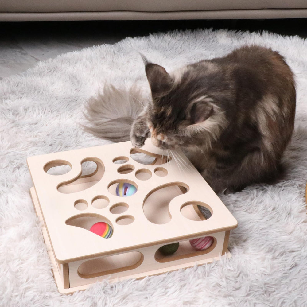 DI BI GRAMAS Cat Interactive Box Puzzle Toy natural-wood material shows warm texture and durability