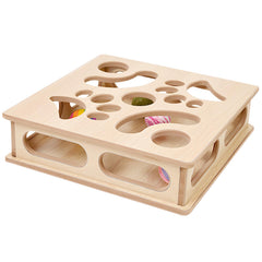 DI BI GRAMAS Cat Interactive Box Puzzle Toy top view shows the wooden puzzle for indoor stimulation