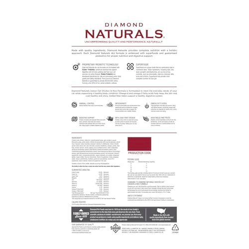 Diamond Naturals cage-free chicken kibble close-up emphasizes high protein for everyday vitality.