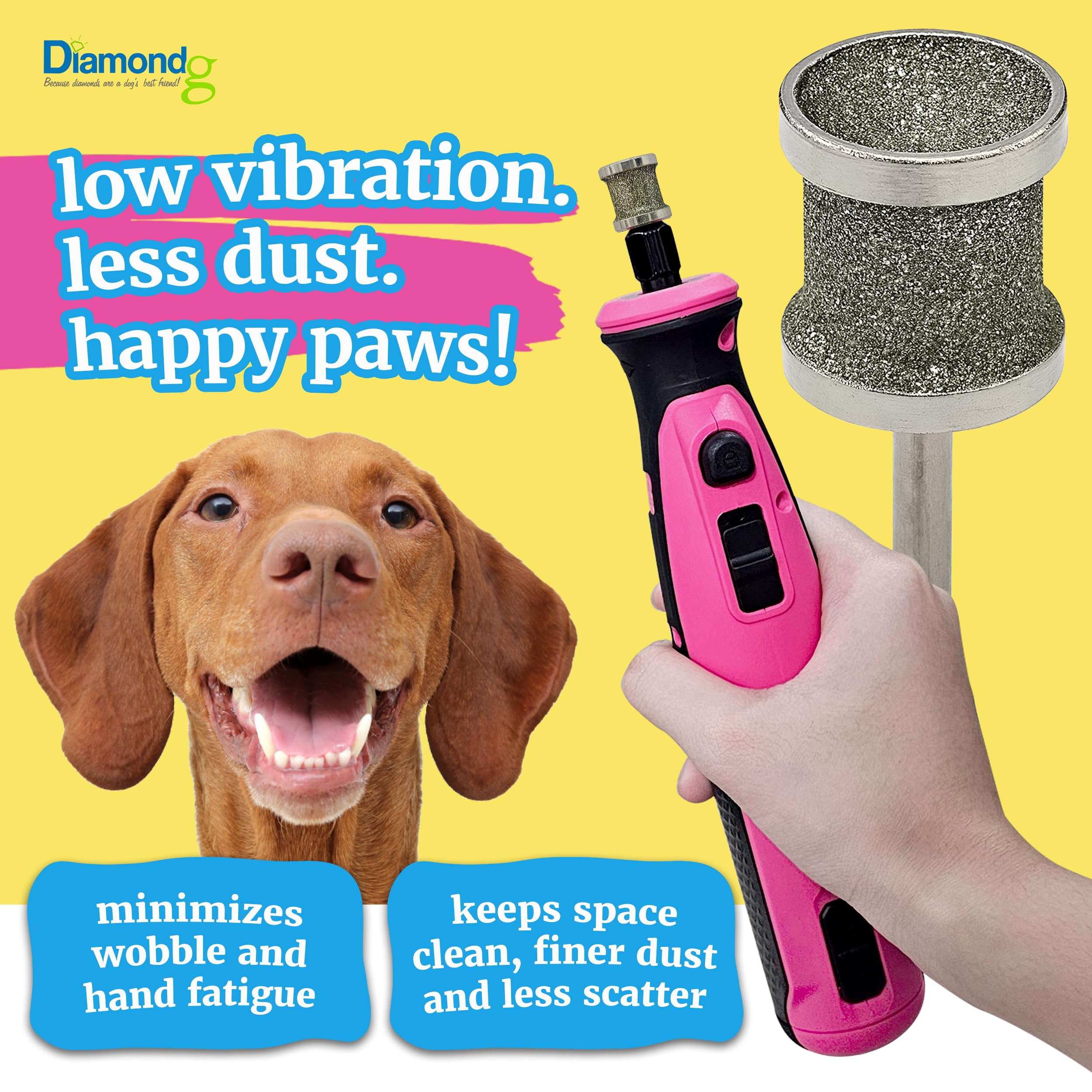 Diamondg low vibration reduces noise and jitters during grooming