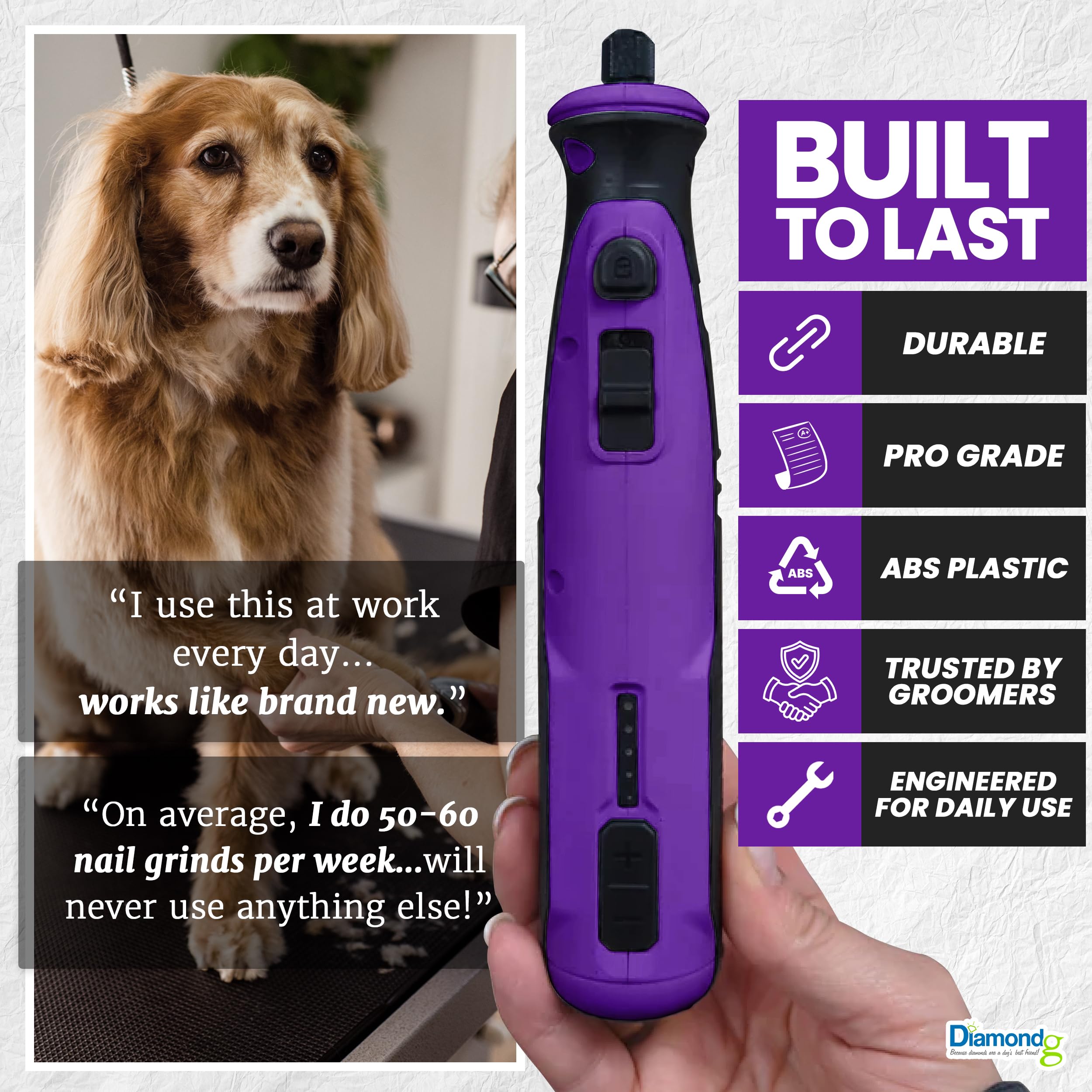 Diamondg cordless dog nail grinder ergonomic grip for comfortable trimming