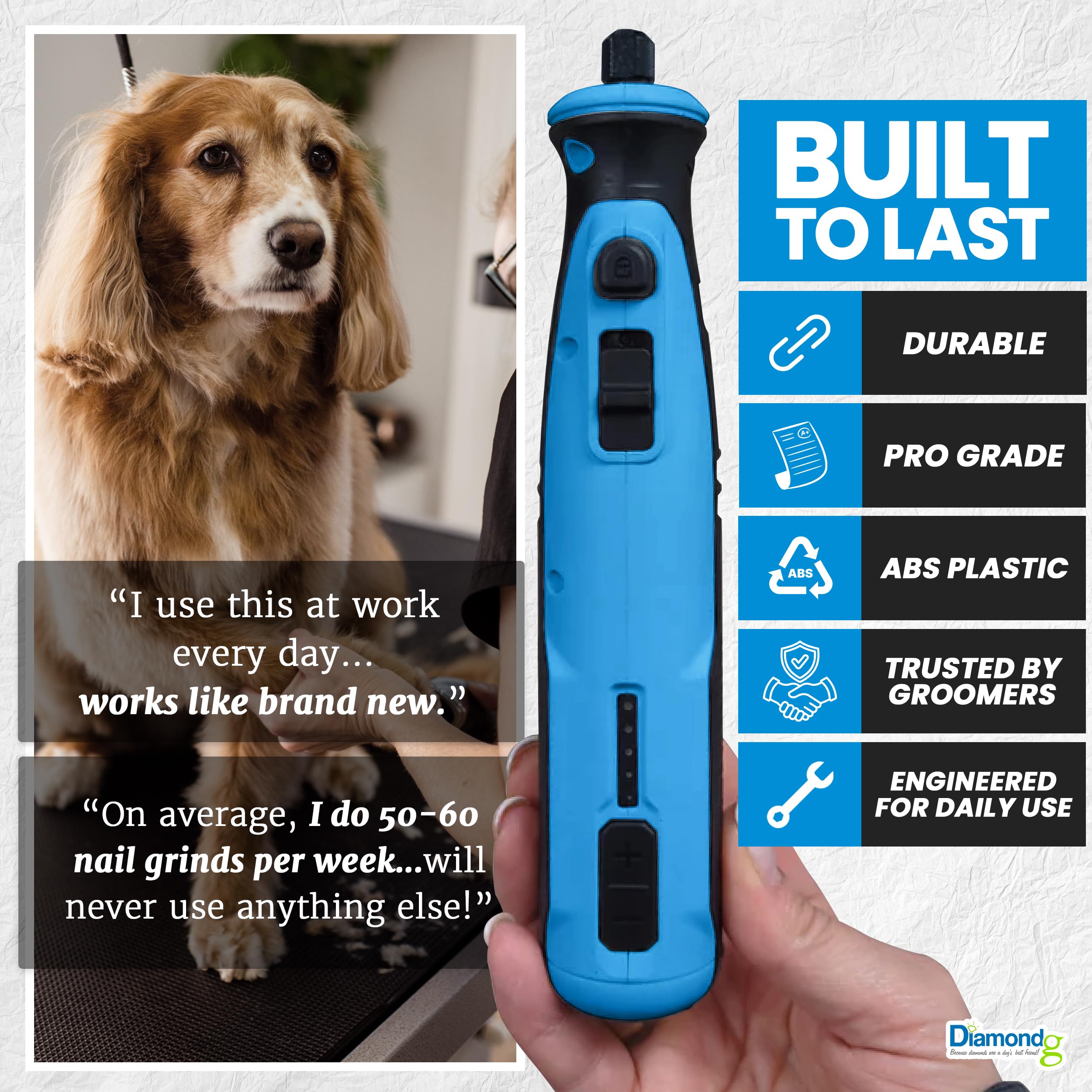Diamondg cordless dog nail grinder travel bag for grooming on the go.