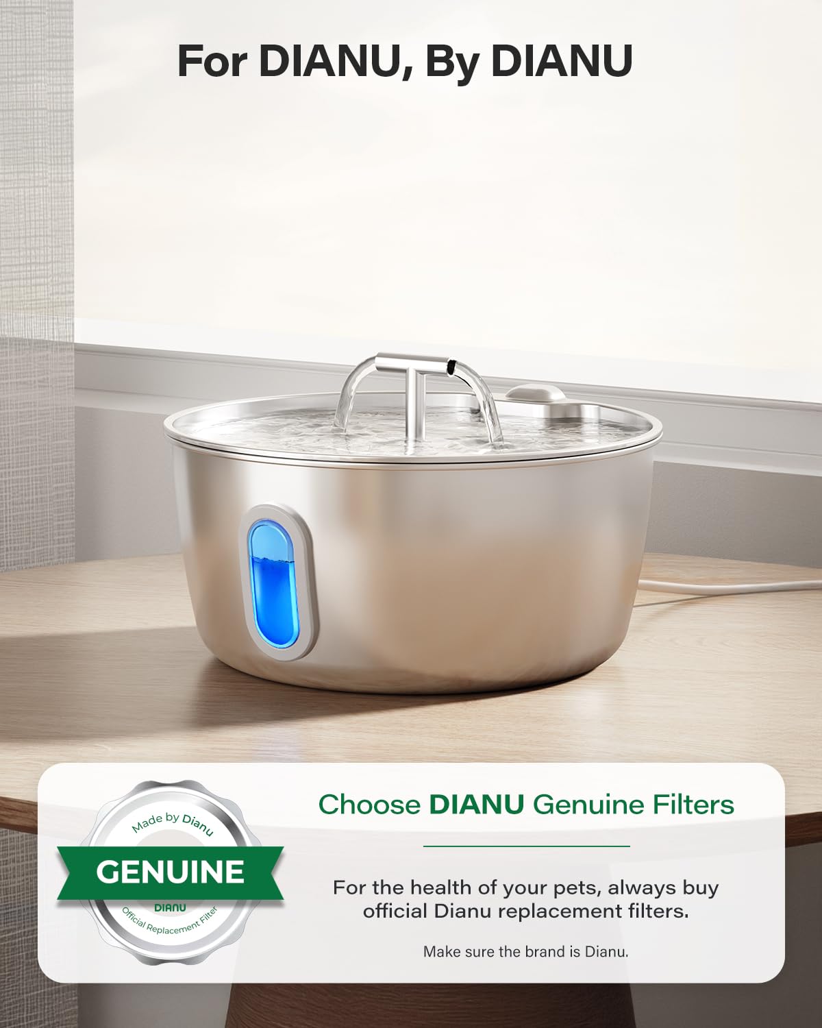 DIANU carbon filter closeup shows odor-reducing filtration for tastier water.