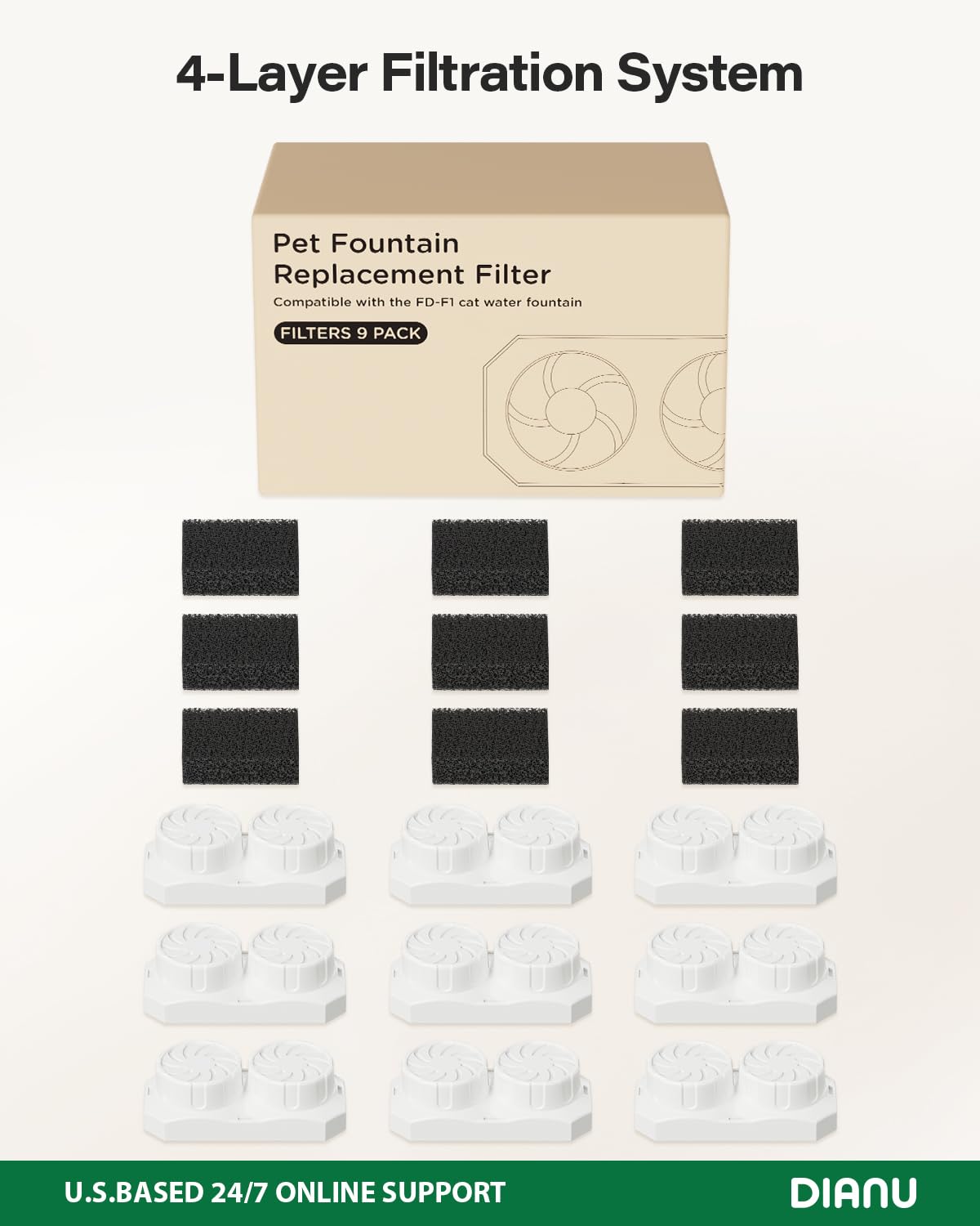 DIANU replacement filters in use during regular fountain maintenance.