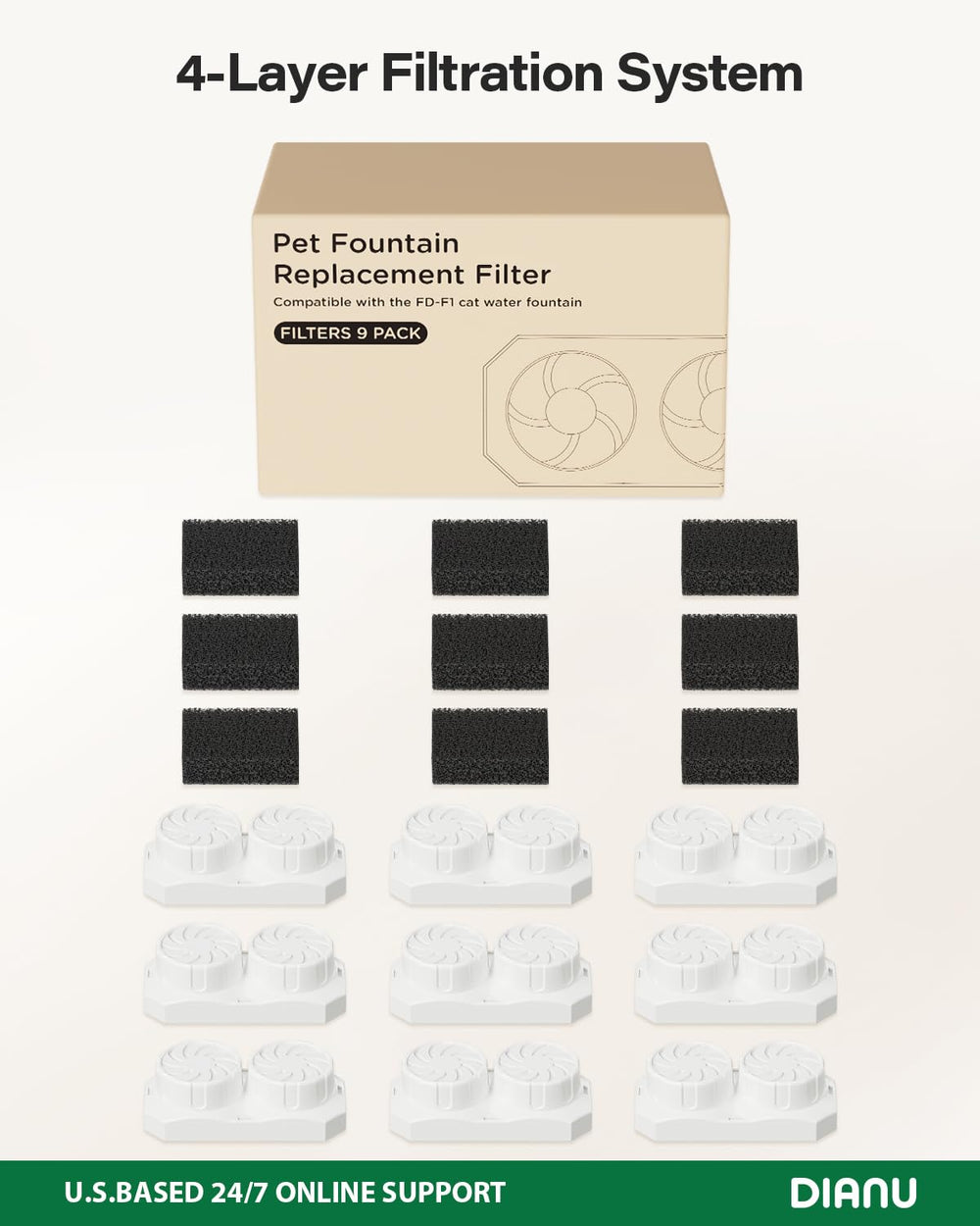 DIANU replacement filters in use during regular fountain maintenance.
