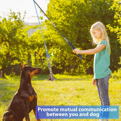 DIBBATU flirt pole in motion engages dogs in chase and training moments.
