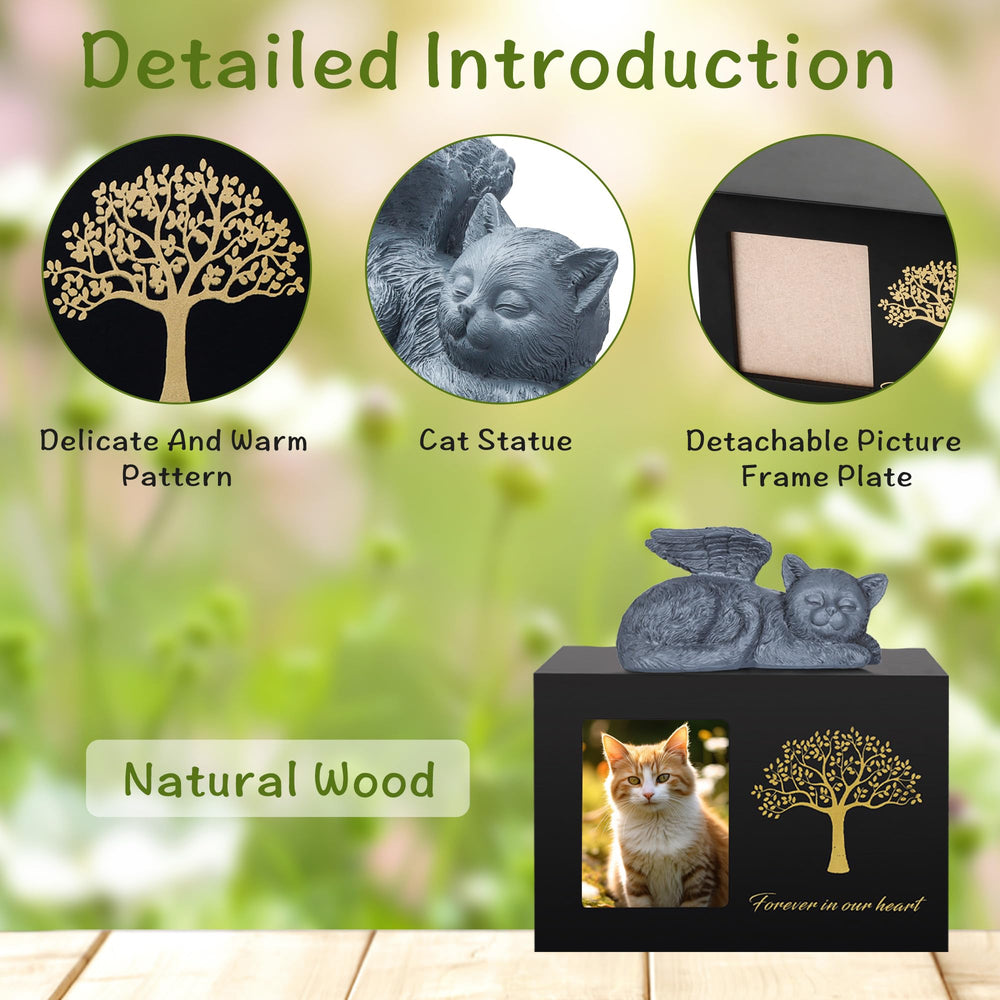 DiDiBirDi Cat Urn Photo Frame displays a treasured image with keepsakes for remembrance.