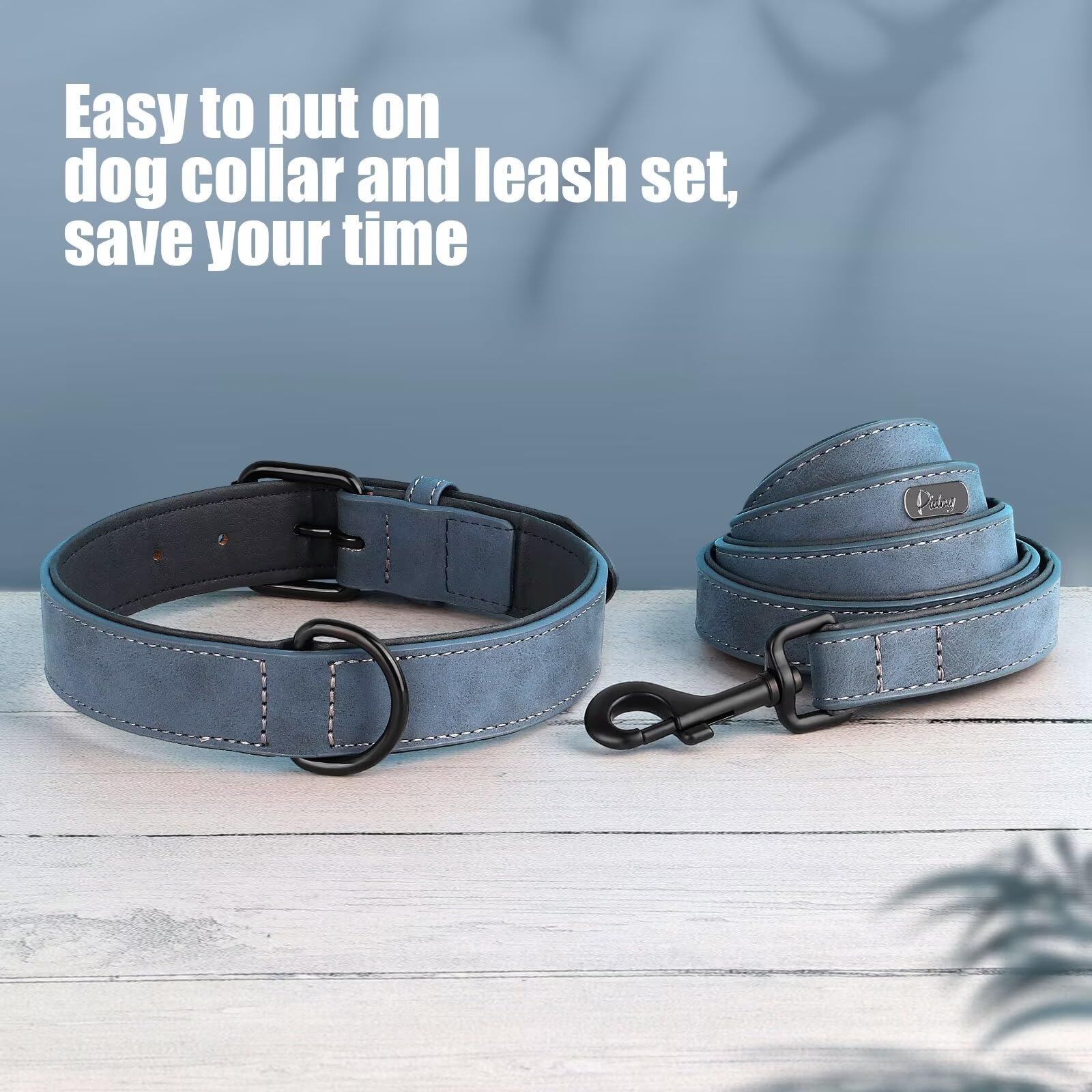 Didog adjustable metal buckle collar blue ensuring secure fit.