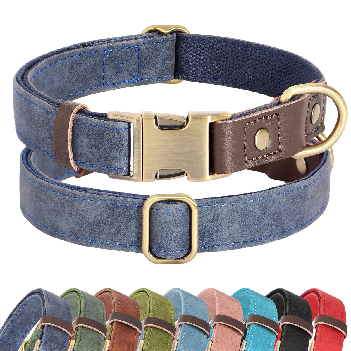 Didog blue XL neck collar close-up for large dogs, 1.25-inch wide.