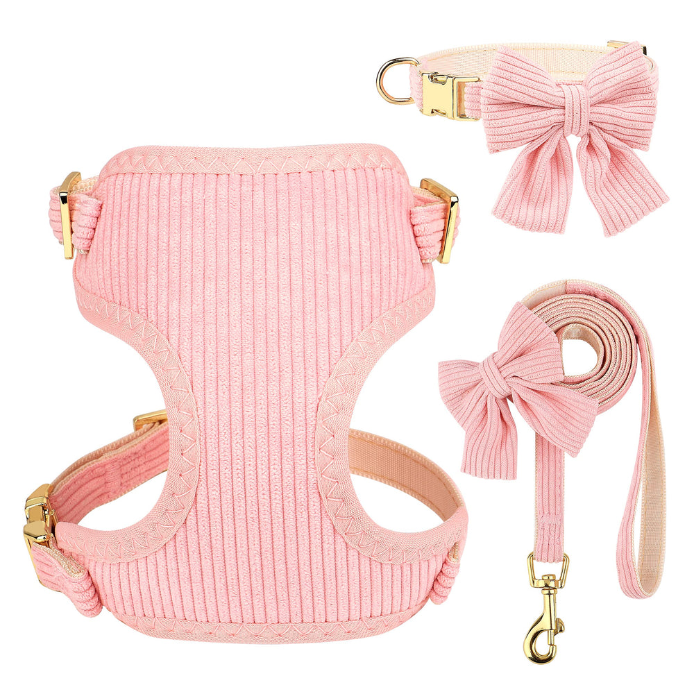 Didog cute small dog harness bowtie pink for daily walks and photos