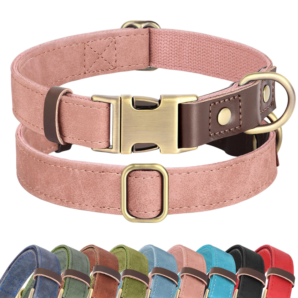 Didog soft PU leather pink dog collar close-up highlights comfortable skin-friendly material